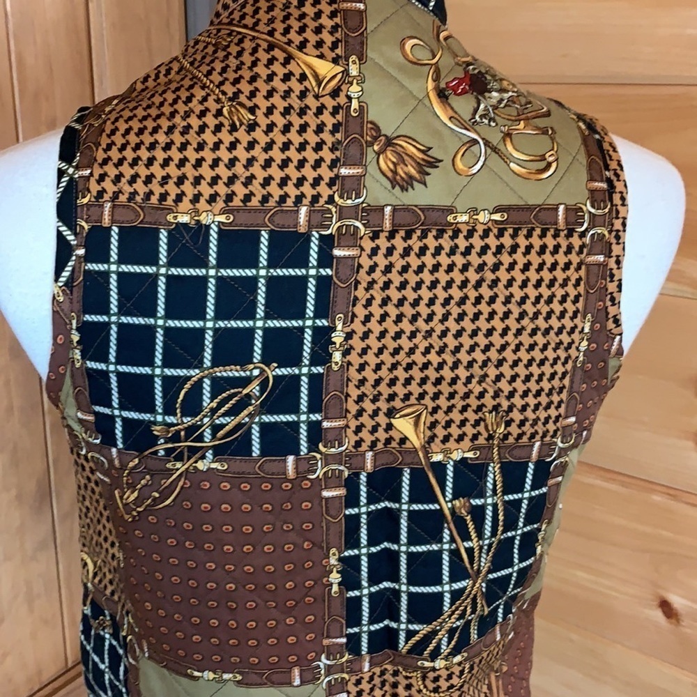 Vintage British Khaki equestrian theme full zip vest Size Small - Picture 9 of 11